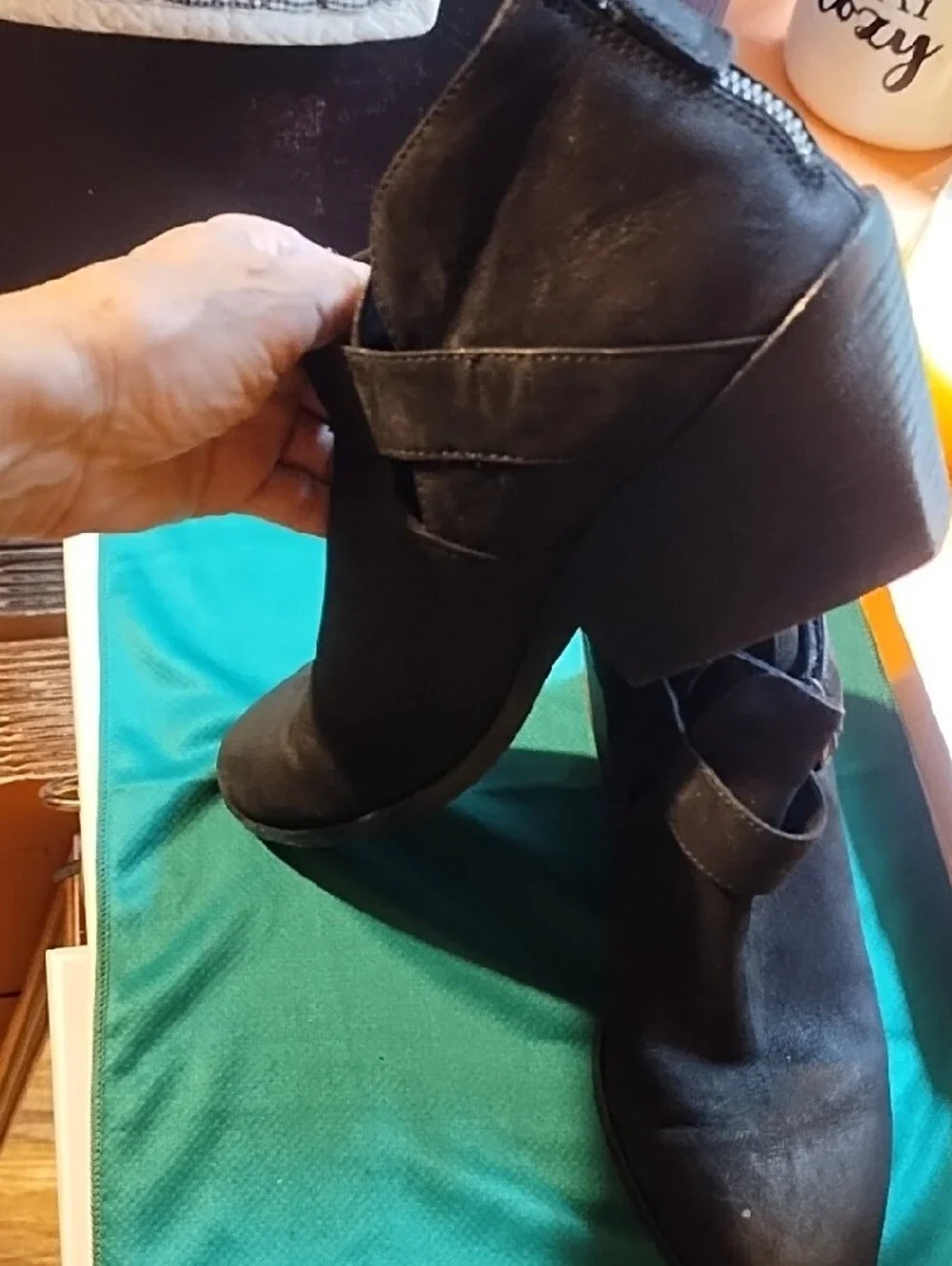 Eileen Fisher Black Suede Ankle Booties with Side Strap Good Condition Size 9.
